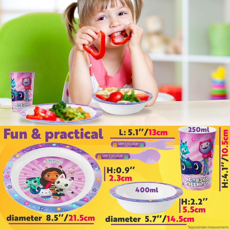 Get Trend Gabby's Dollhouse Dinnerware Sets for Kids, 5 Pc Tableware, Plate, Bowl, Cup, Spoon, Fork, Plates and Bowls Set, Gifts for Kids (Multi Gabby's Dollhouse) - Image 2